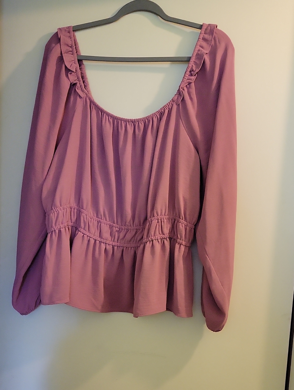 Nine West Mauve Long-Sleeve Peplum Blouse